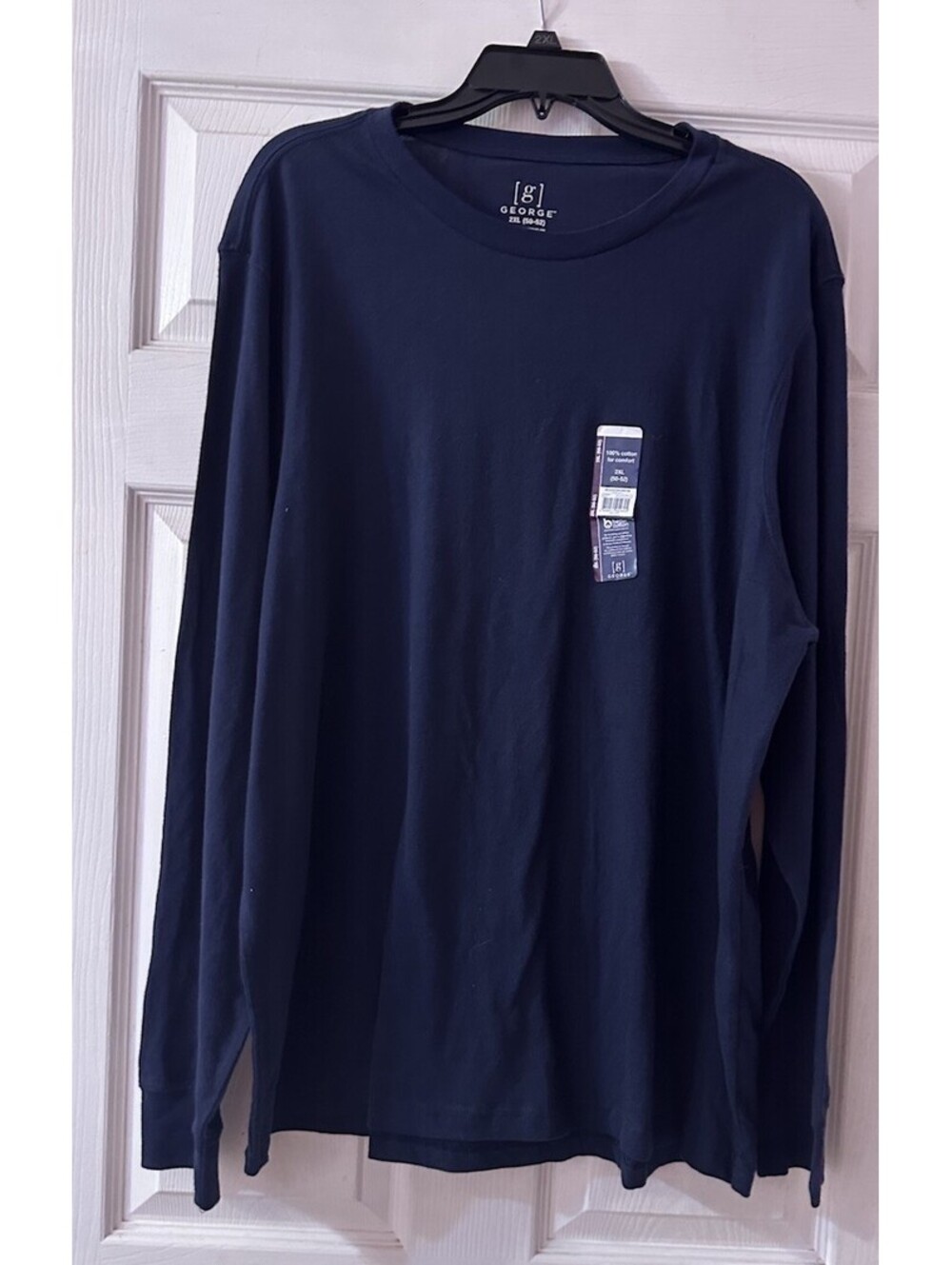 George Men’s 2XL Long Sleeve Crew Neck T-Shirt Navy Blue 100% Cotton NWT